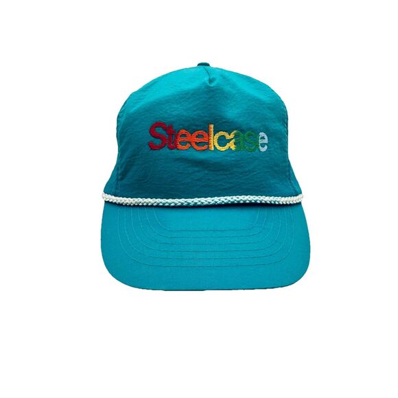 Vintage 80s 90s Steelcase Nylon Hat with Rope Detail Embroidered Lettering - Picture 1 of 9